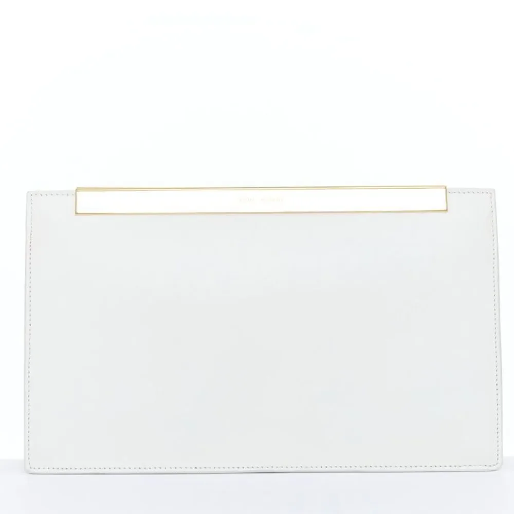 Saint Laurent Lutetia Gold Bar White Leather Clutch Bag